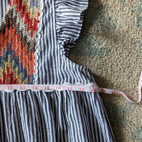 THML Tribal Dress Blue And White Stripes Size L - Picture 8 of 9